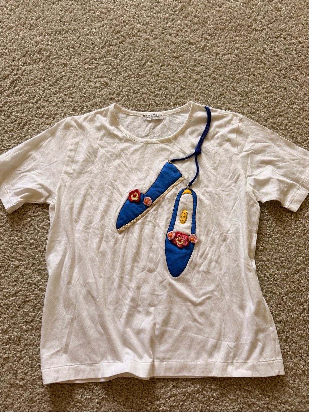 White Tee with Blue Ballet Slipper Appliqué - Unbranded